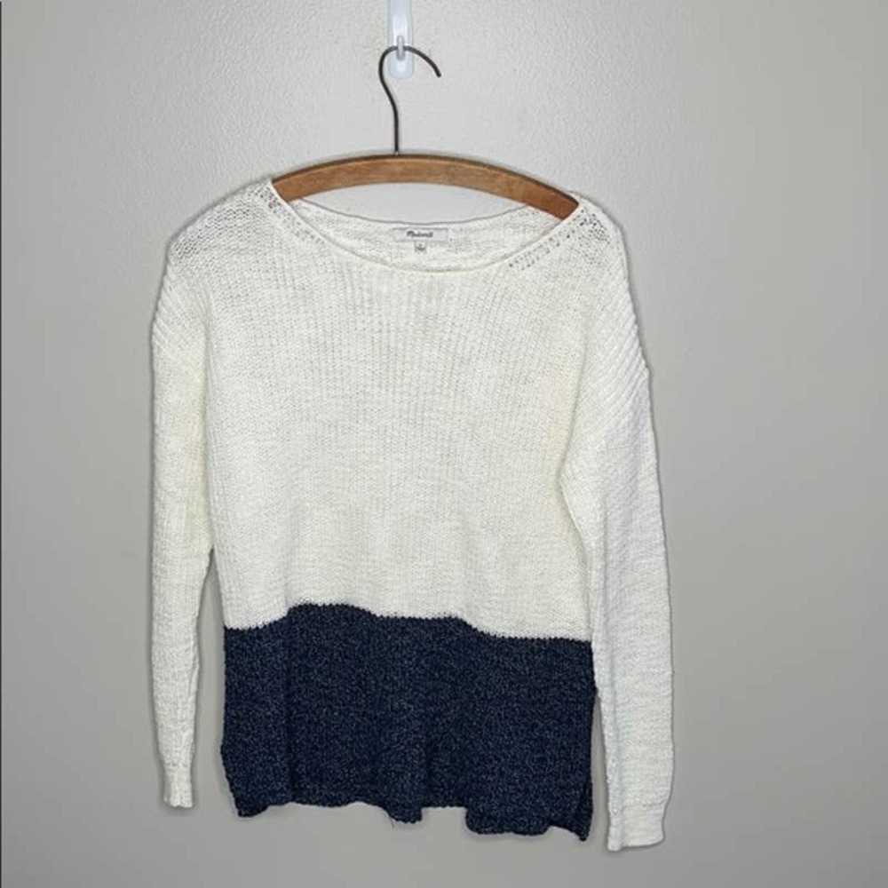 Madewell White Blue Color Block Crewneck Sweater S